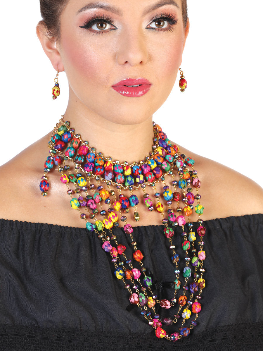 Set Artesanal Pendientes-Collar Palma Multicolor 602378