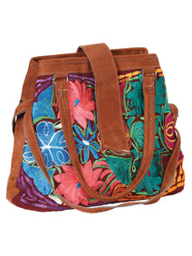 Artisanal Embroidered Handbag  Suede Multicolor 602923