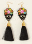 Pendientes artesanales pintados a mano en hilo de madera y seda negro 602939