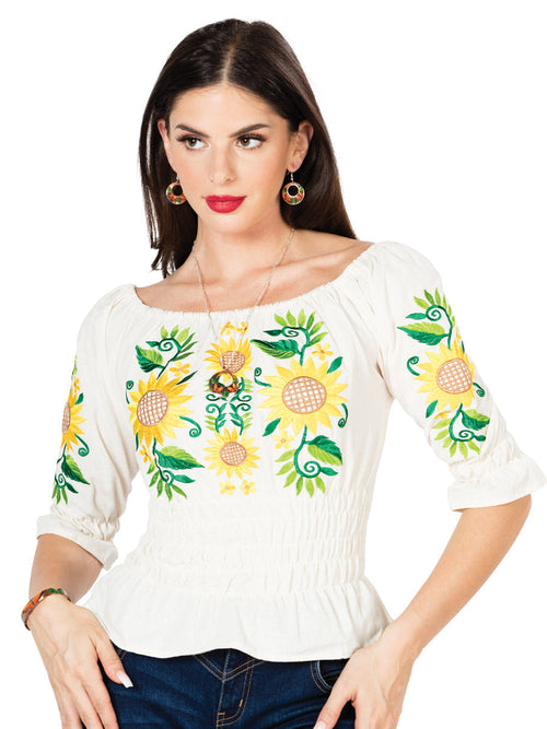 Blusa Artesanal Bordada 100% Algodón Beige 603046