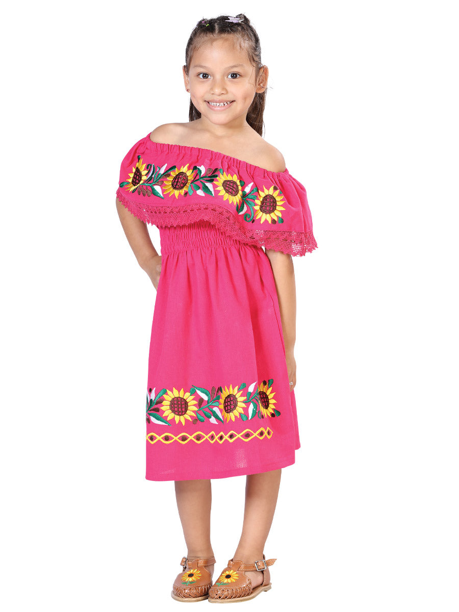Vestido artesanal bordado 100% algodón fucsia 603084