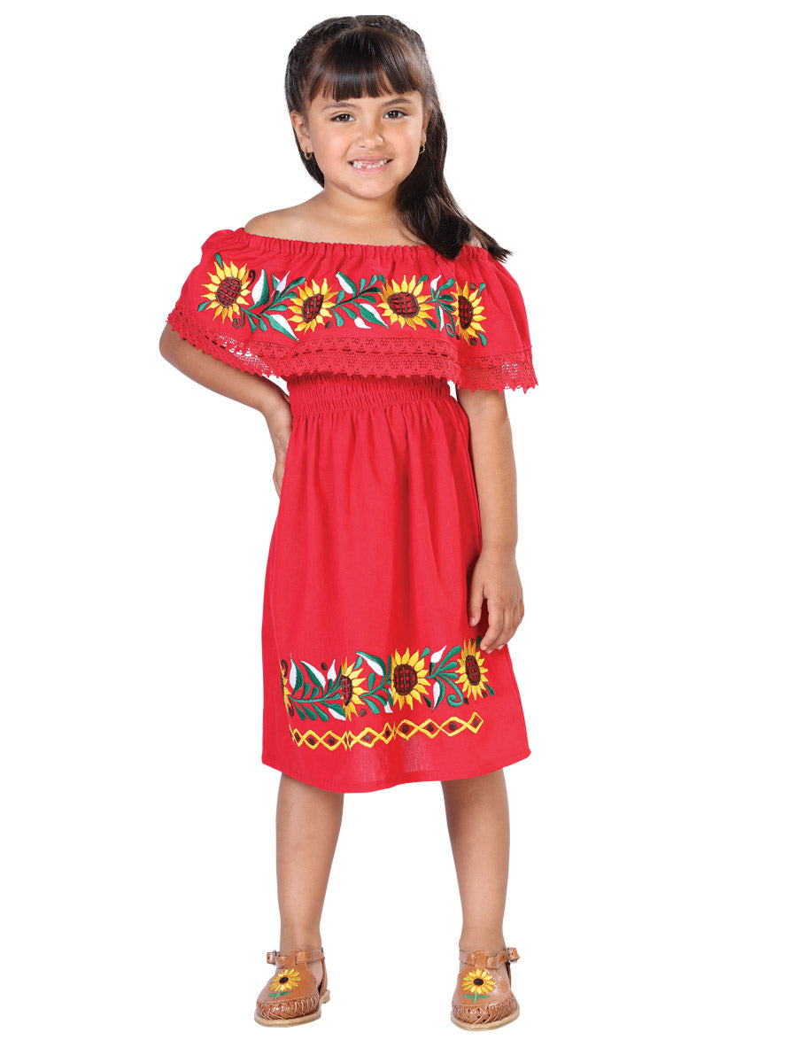 Vestido Artesanal Bordado 100% Algodón Rojo 603086
