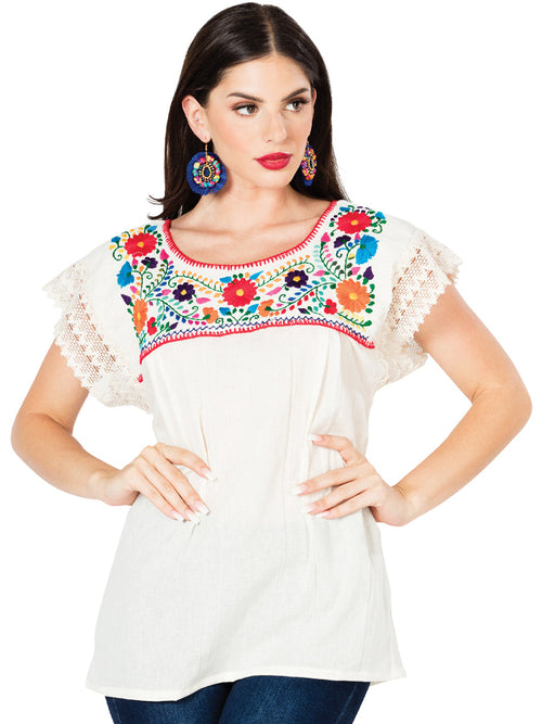 Blusa Artesanal Bordada 100% Algodón Beige 603097
