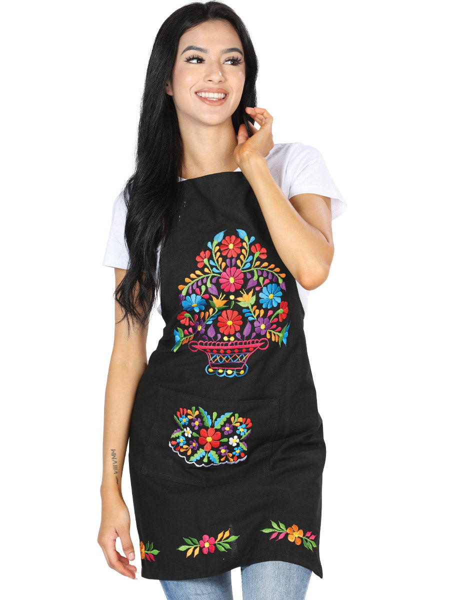 Delantal Mexicano Artesanal Bordado 100% Algodón Negro 603156