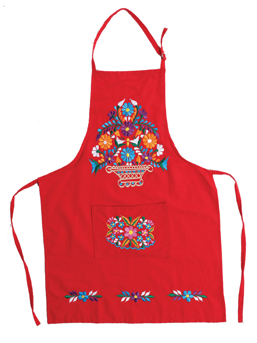 Mandil Artesanal Mexicano Bordado 100% Algodón Rojo 603157