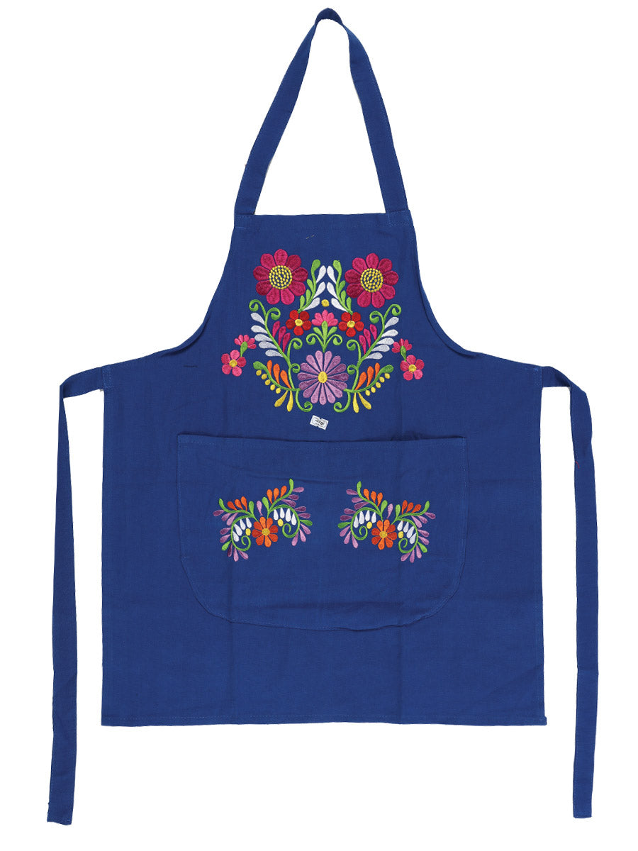 Delantal Bordado Artesanal Mexicano 50% Algodón, 50% Poliéster Azul Rey 603196