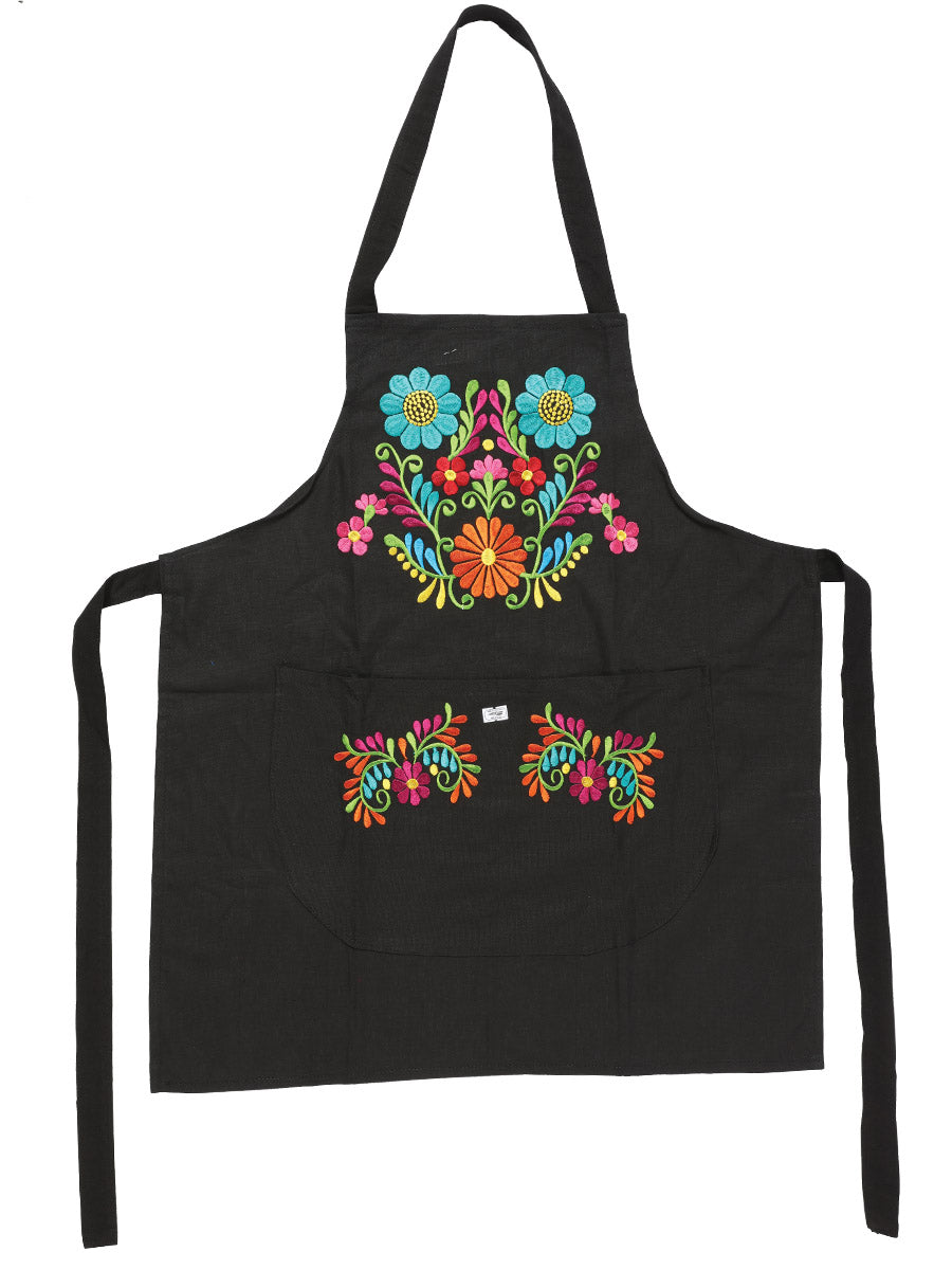 Delantal Bordado Artesanal Mexicano 50% Algodón, 50% Poliéster Negro 603197
