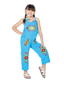 Artisanal Embroidered Jumpsuit 100% Cotton Turquoise 603588