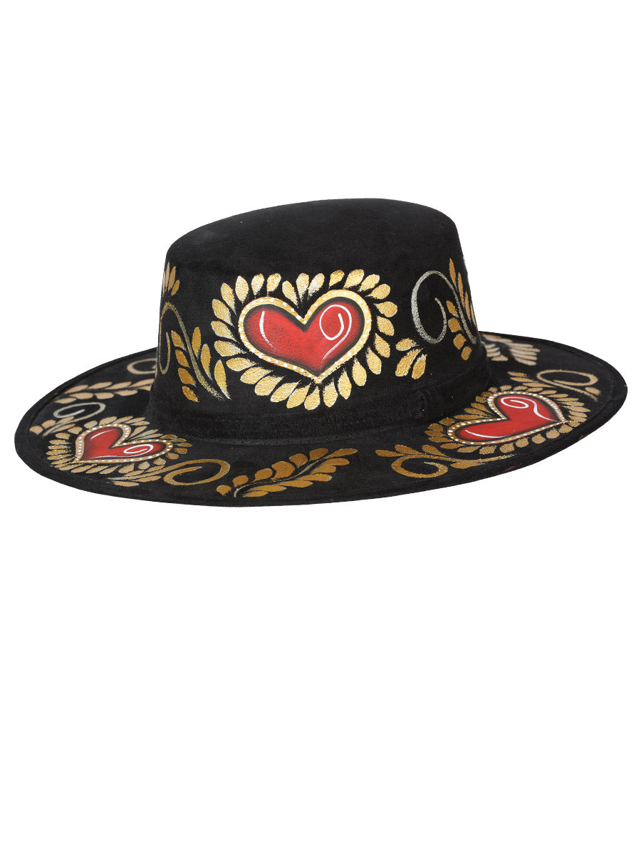 Sombrero Artesanal Mexicano Pintado a Mano Gamuza Negro 603722