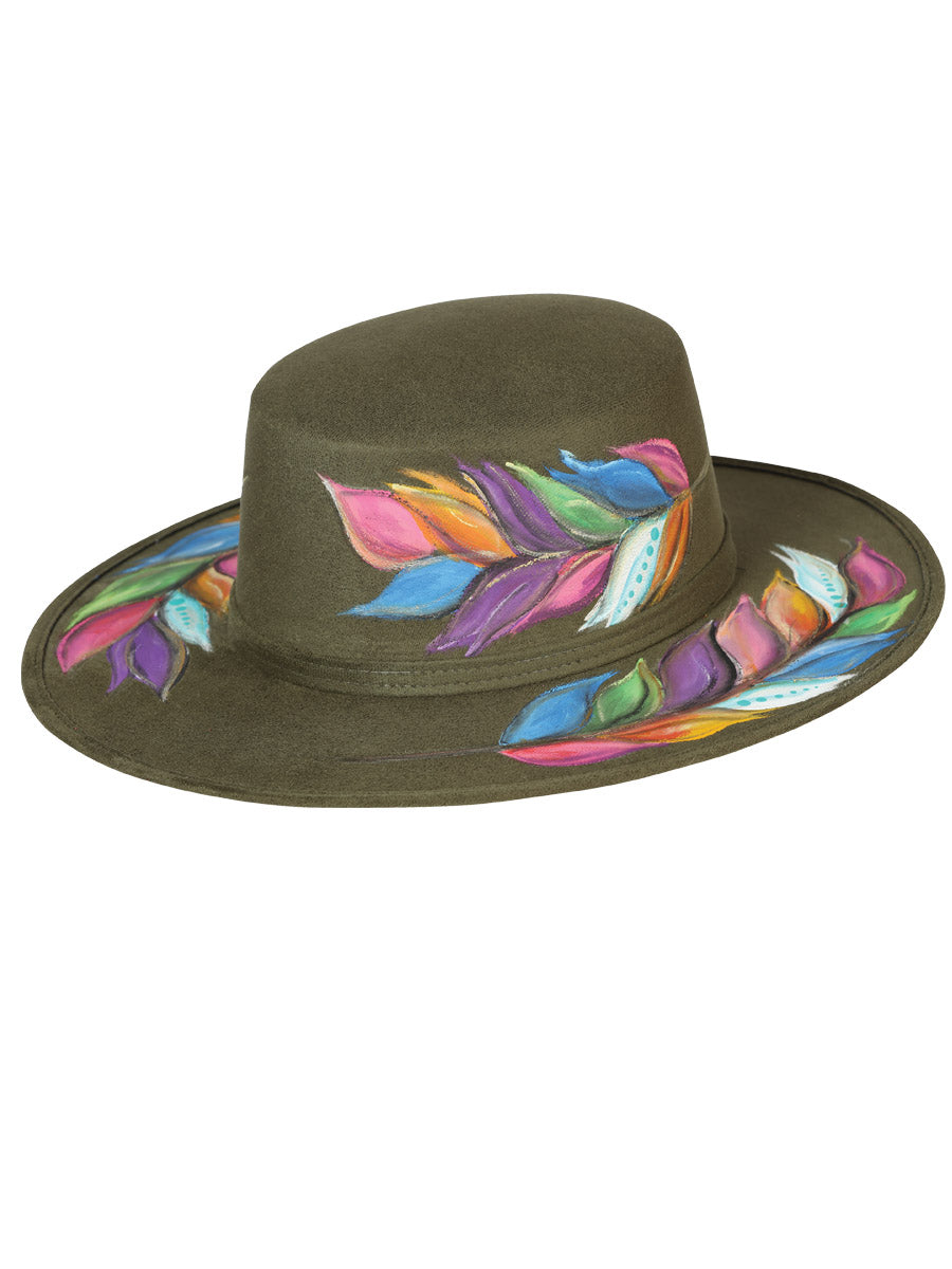 Sombrero Artesanal Mexicano Pintado a Mano Gamuza Negro 603730
