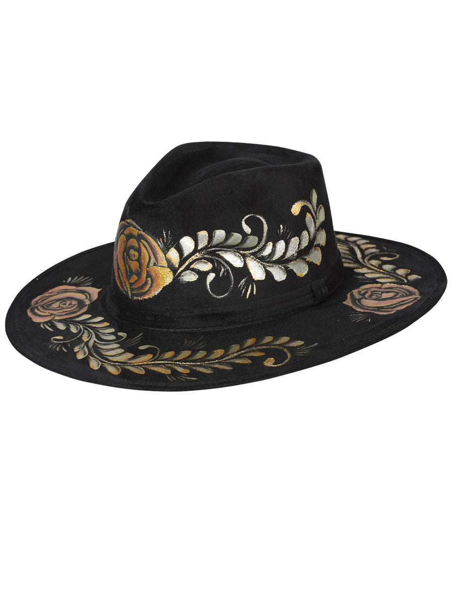 Sombrero de gamuza negro pintado a mano artesanal mexicano 603737