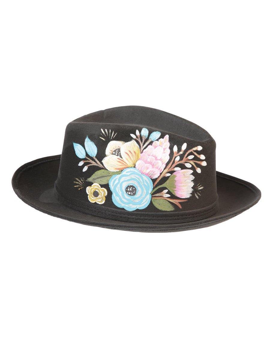 Sombrero Artesanal de Ante Negro Pintado a Mano 603820
