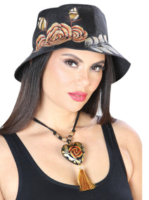 Artisanal Mexicam Hat and Necklace Set Black 603823