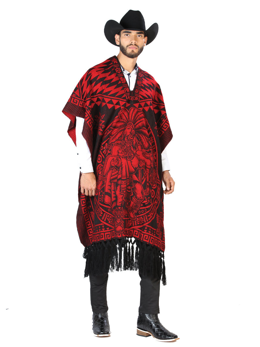 Poncho artesanal mexicano 92% acrílico, 8% poliéster Negro/Rojo 603836