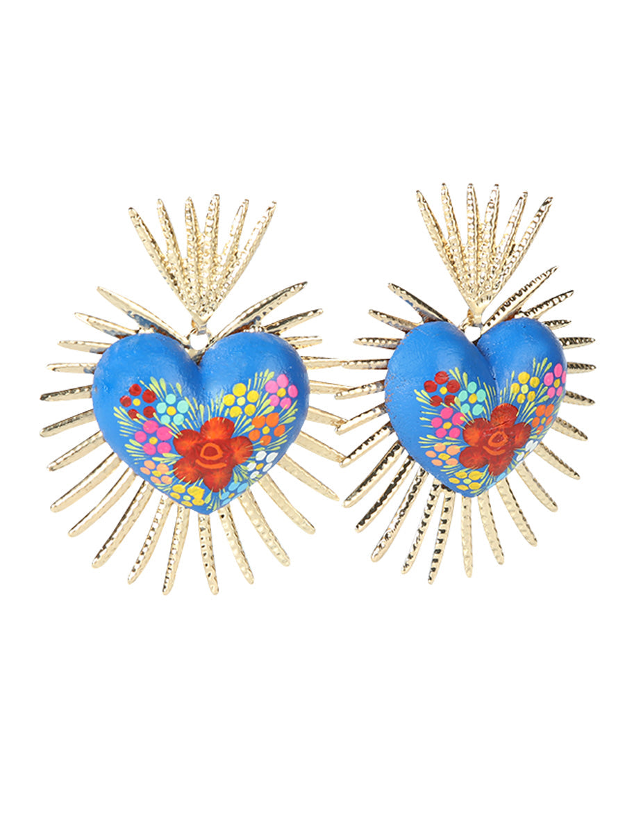 Pendientes Artesanales Pintados a Mano Azules 603971