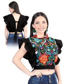Artisanal Embroidered Blouse 100% Cotton Black 603988