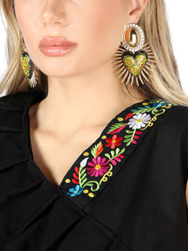 Artisanal Embroidered Set 100% Cotton Black 604048