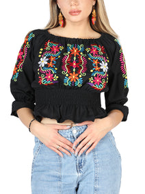 Artisanal Embroidered Blouse 100% Cotton Black 604051