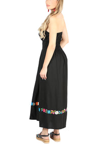 Artisanal Embroidered Dress 100% Cotton Black 604053
