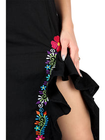 Artisanal Embroidered Dress 100% Cotton Black 604058