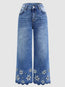 Chrysanthemum Embroidered Cropped Denim Jeans – Women's Loose Straight-Leg