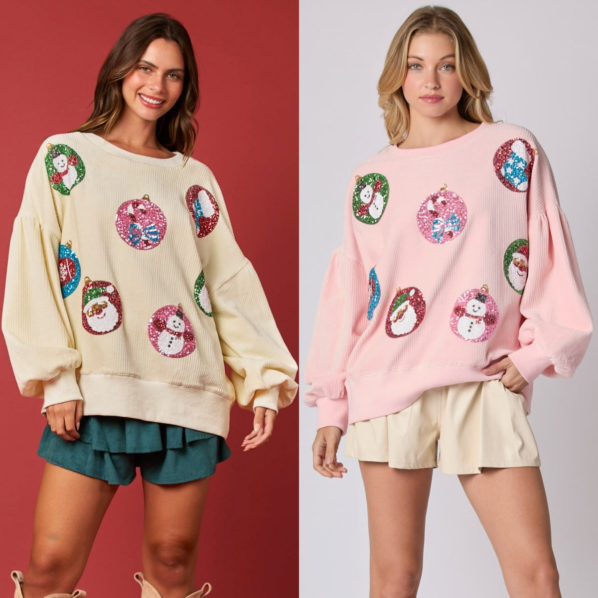 Sudadera suelta de manga larga con lentejuelas de huevo de Navidad para mujer