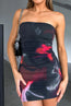 Minivestido fruncido con estampado y escote palabra de honor para mujer