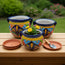 Trío de macetas de talavera con borde azul cobalto | Maceteros pequeños pintados a mano