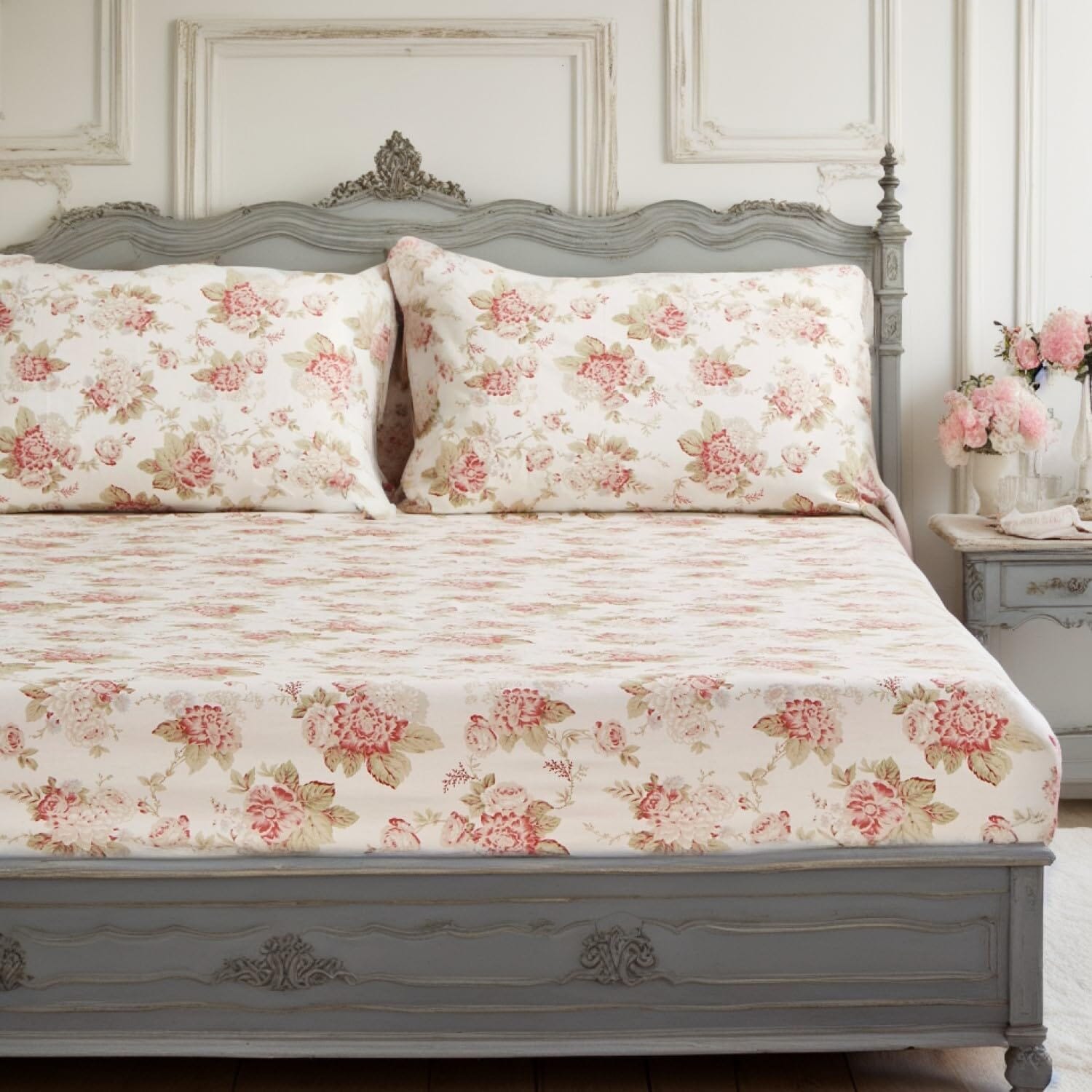 Sábana ajustable de algodón con rosas florales Dainty Cottage de DaDa Bedding 