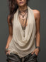 Women's Halterneck V-Neck Backless Slim-Fit Knit Top