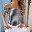 Top a rayas con hombros descubiertos para mujer Camisa informal de un solo hombro