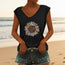 Women's V-Neck Printed Short Sleeve Loose Top – 14 Colors S–4XL