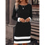 Fitted Color-Block Long-Sleeve Dress with Round Neckline