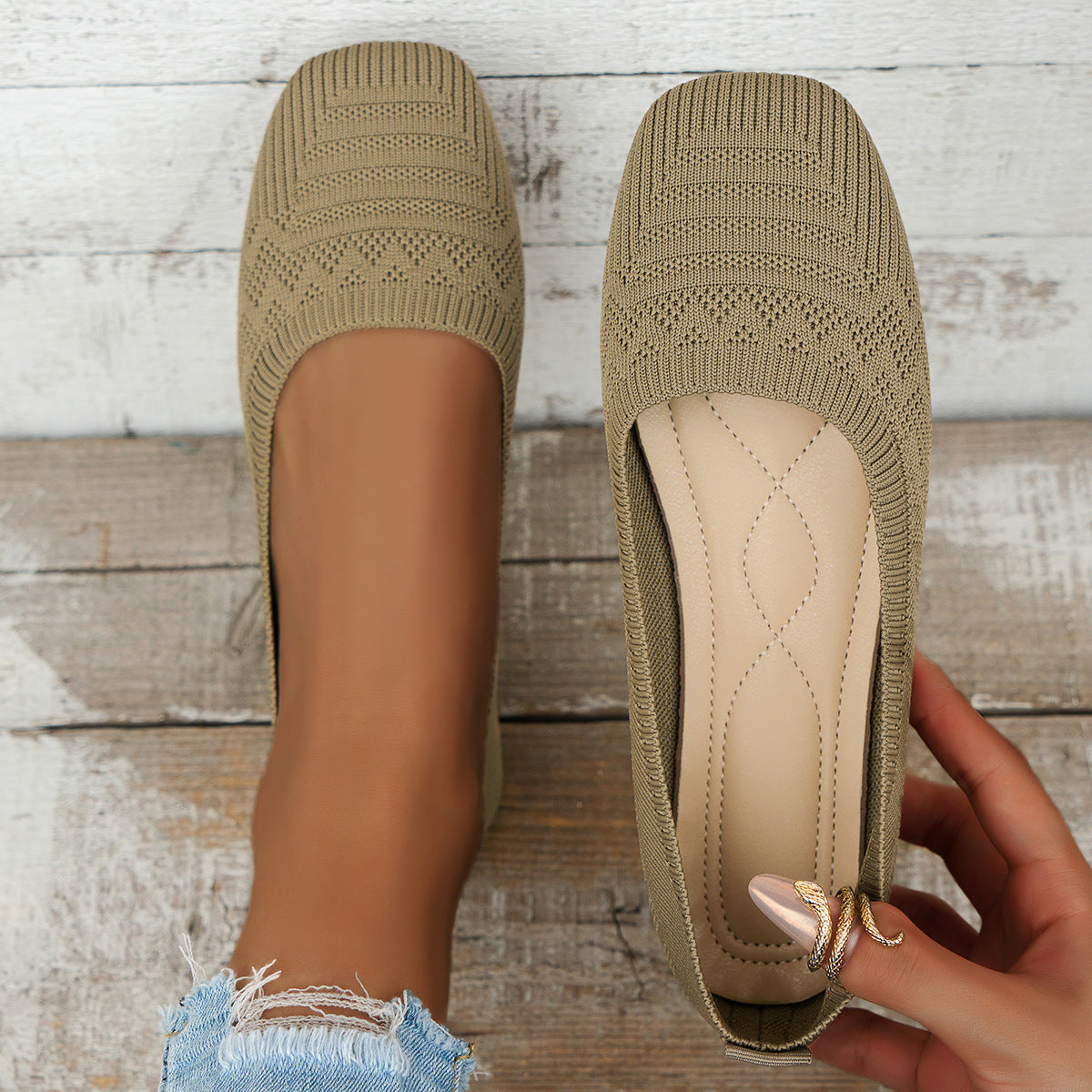 Zapatillas de punto sin cordones para mujer | Zapatillas transpirables de talla grande