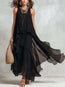 Vestido Maxi sin Mangas de Gasa y Malla con Volantes Asimétricos – Negro, XS–XXL