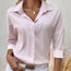Camisa a rayas de manga larga con solapa para mujer