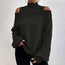 Women’s Elegant Off-Shoulder Turtleneck Sweater — Long Sleeve Knit Top