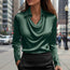 Long Sleeve Satin Swing Collar Top | Elegant Commuter Shirt