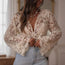 Blusa de encaje con bordado en V estilo bohemio