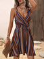 Vestido lencero a rayas con cuello en V profundo para mujer