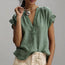 Top de Lino y Algodón con Cuello en V y Manga de Pétalo – 4 Colores, S–2XL