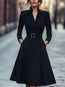 V-Neck Long Sleeve Swing Dress – Women's Autumn Winter Midi Dress