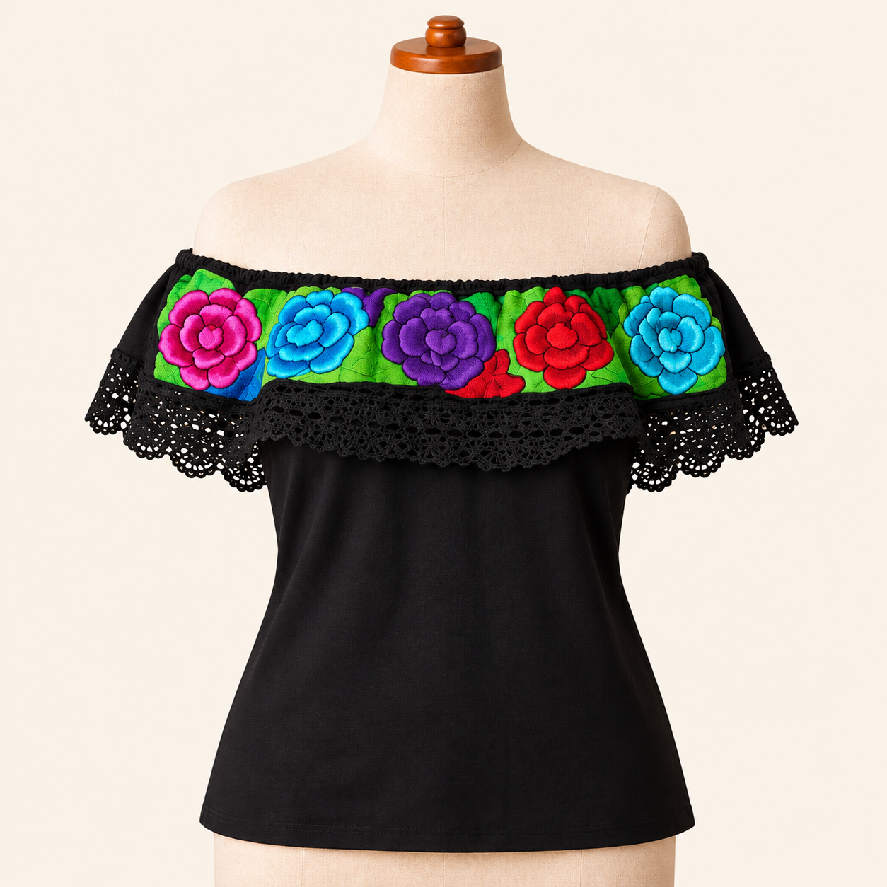 Artisanal Embroidered Blouse 100% Cotton Black 601427