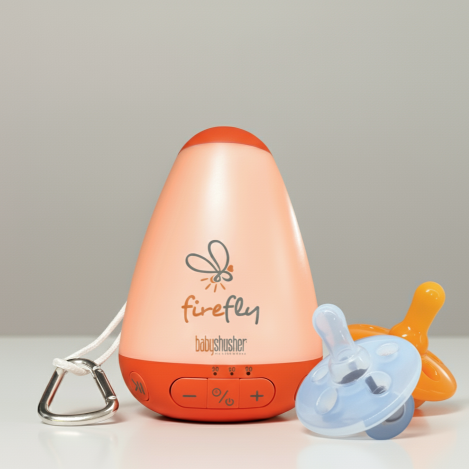 Paquete combinado de máquina de sonido portátil Firefly para bebés + chupete Shushie de 2 unidades