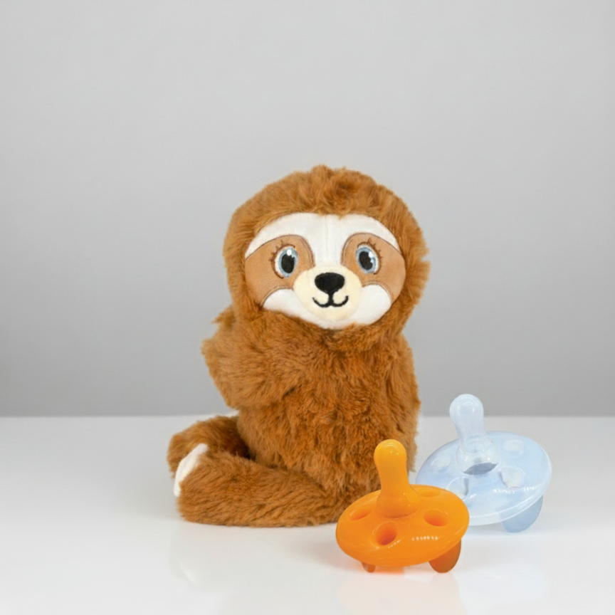Máquina de sonido de peluche de perezoso Baby Shusher + paquete de 2 chupetes Shushie