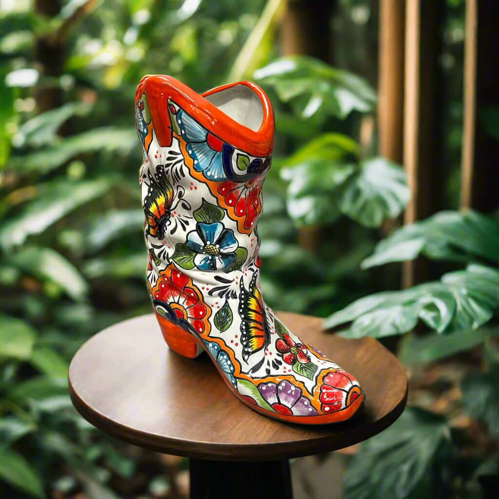 Macetero Colorido de Bota | Maceta de Talavera Artesanal