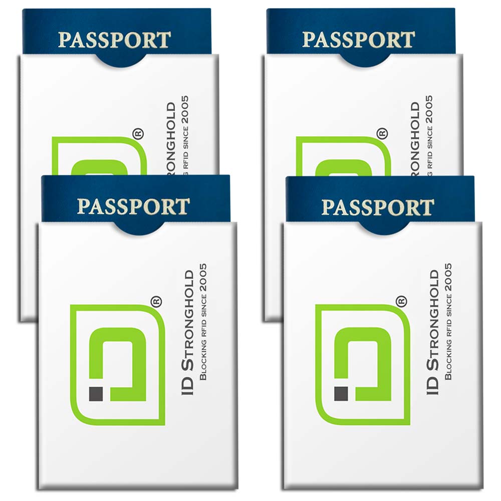 RFID Blocking ID Stronghold Logo Passport Sleeve Covers - 4 Pack