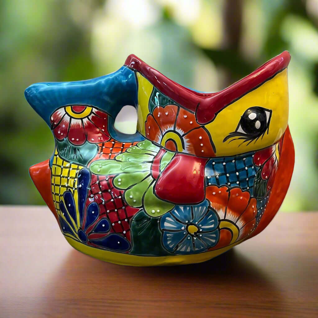 Macetero Raro de Pez Talavera XL | Cerámica Mexicana Pintada a Mano