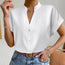 🧡 Camisa de satén con cuello de pico y manga corta para mujer – Ropa elegante e informal