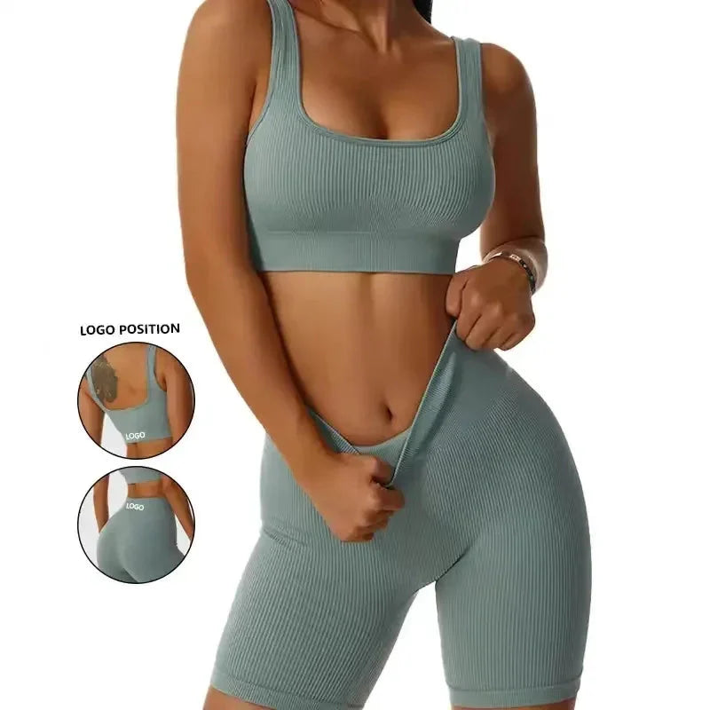 🖤 Conjunto de yoga acanalado sin costuras